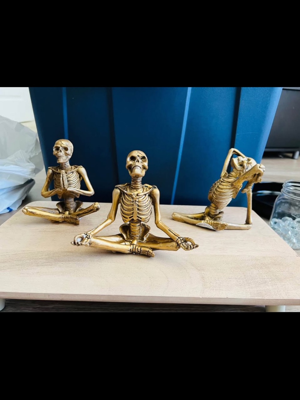 5” Gold Skeleton Yoga Figurine Trio - Decorative Set